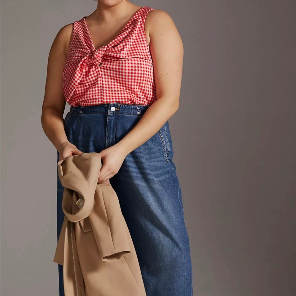 Anthropologie Eva Franco Gingham Bow Top NWT. Size XL